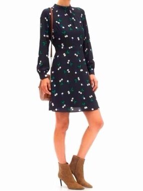Banana Republic Black Long-Sleeve Floral Shift Dress